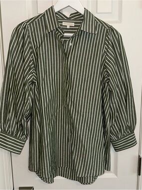 ANN MASHBURN Olive and White Striped Shirt